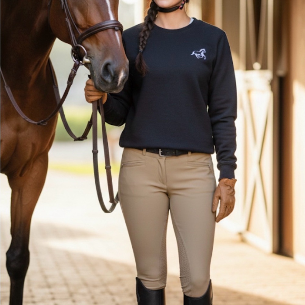 Port Authority Black Long Sleeve‎ Women's Tee pink horse embroidered equestrian